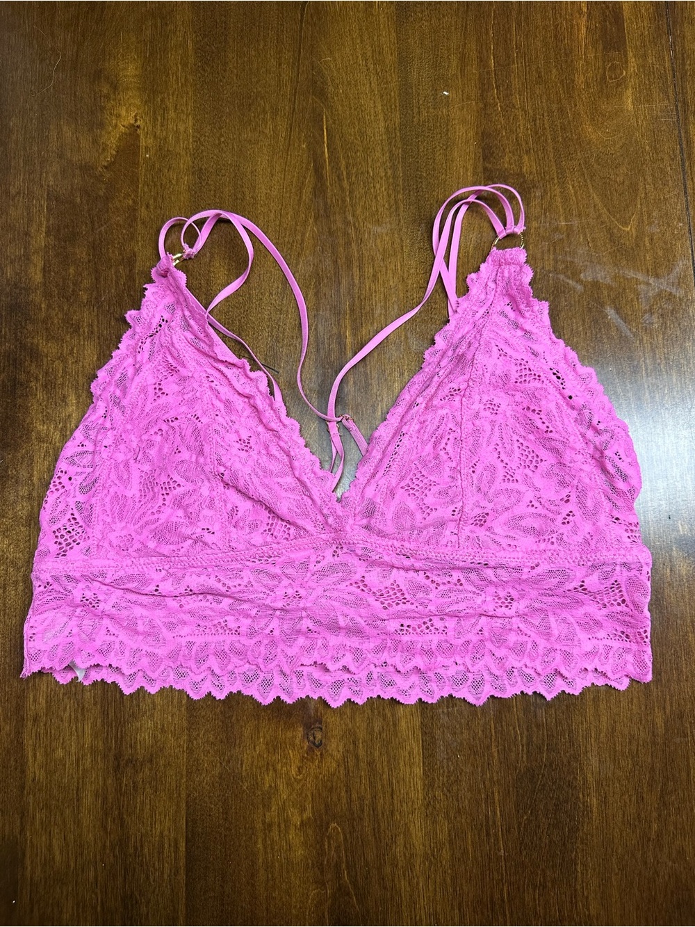 aerie Hot Pink Floral Lace Bralette with Thin Straps